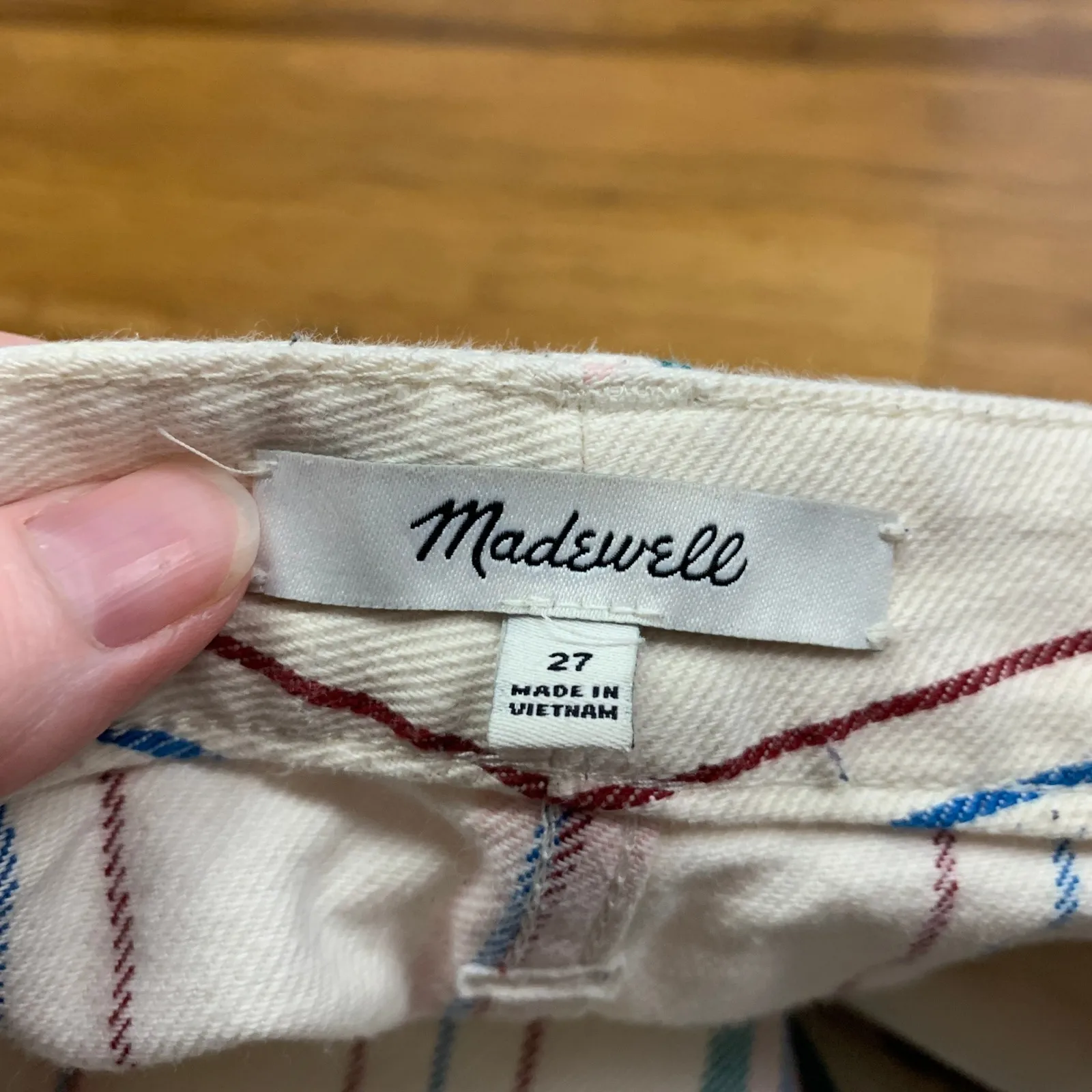 Madewell Wide Leg‎ Crop Pants Womens Size 27 Striped High Rise Raw Hem Casual - Image 6