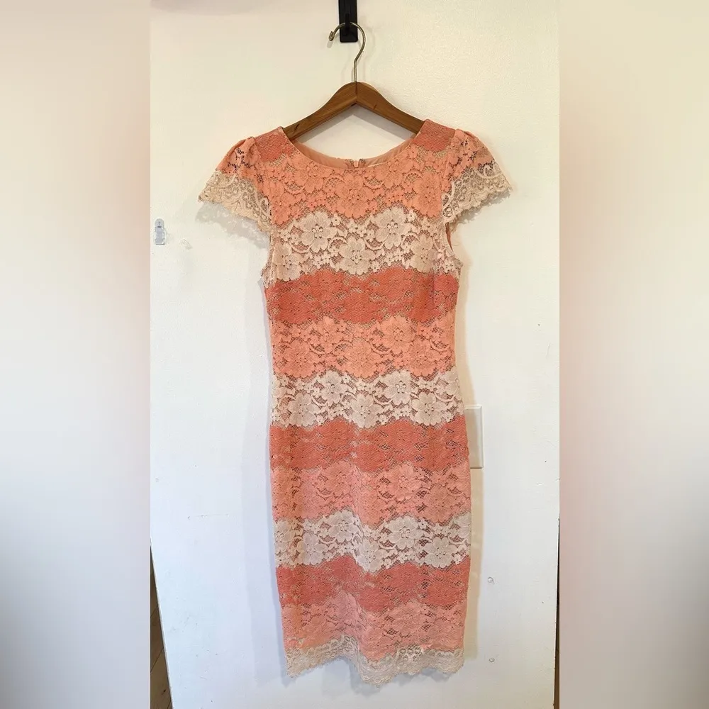 Erin Fetherston Lace Stripes Pencil Sheath Dress Pink Coral Women Size 2 Wedding - Image 2