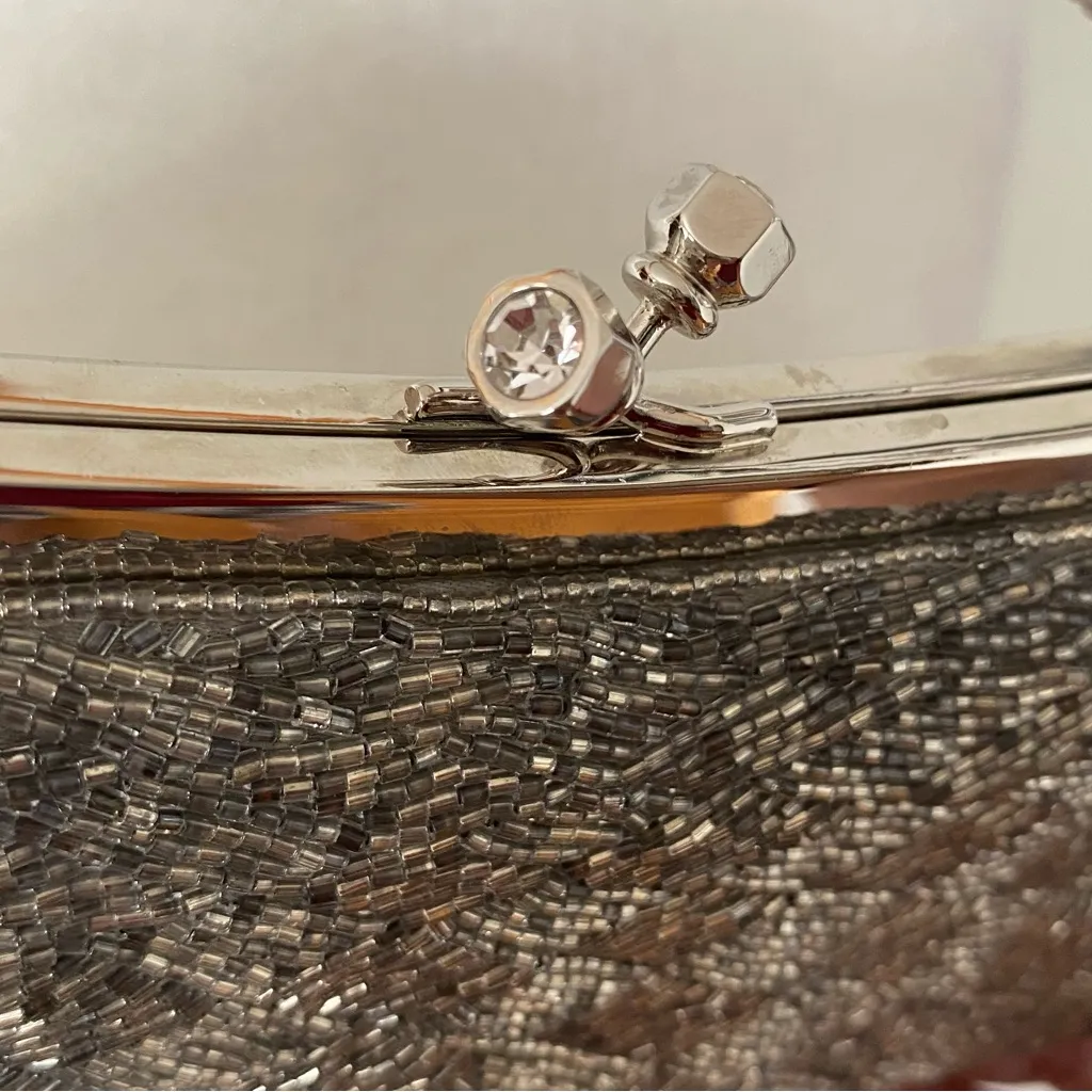 Kate Landry Silver Sequin Clutch Purse Handbag Shoulder Elegant - Image 6