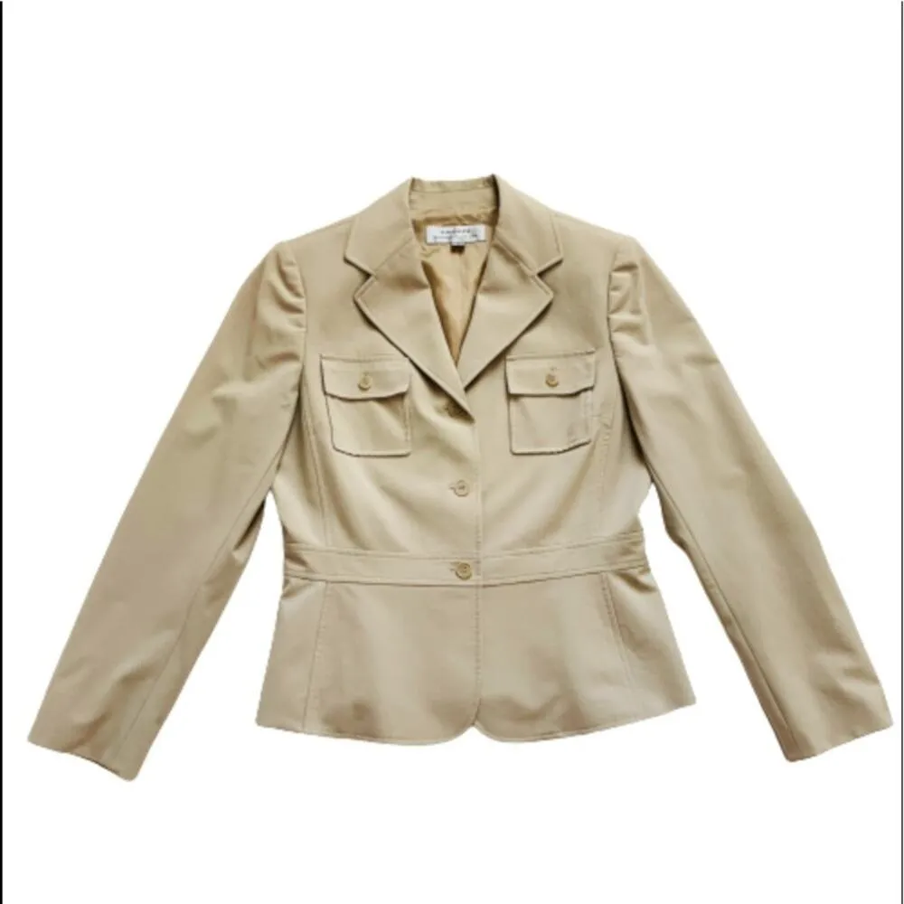 Tahari  ASL Blazer Jacket Khaki Cream Tan Button Front Professional Blazer Size 8 - Image 9