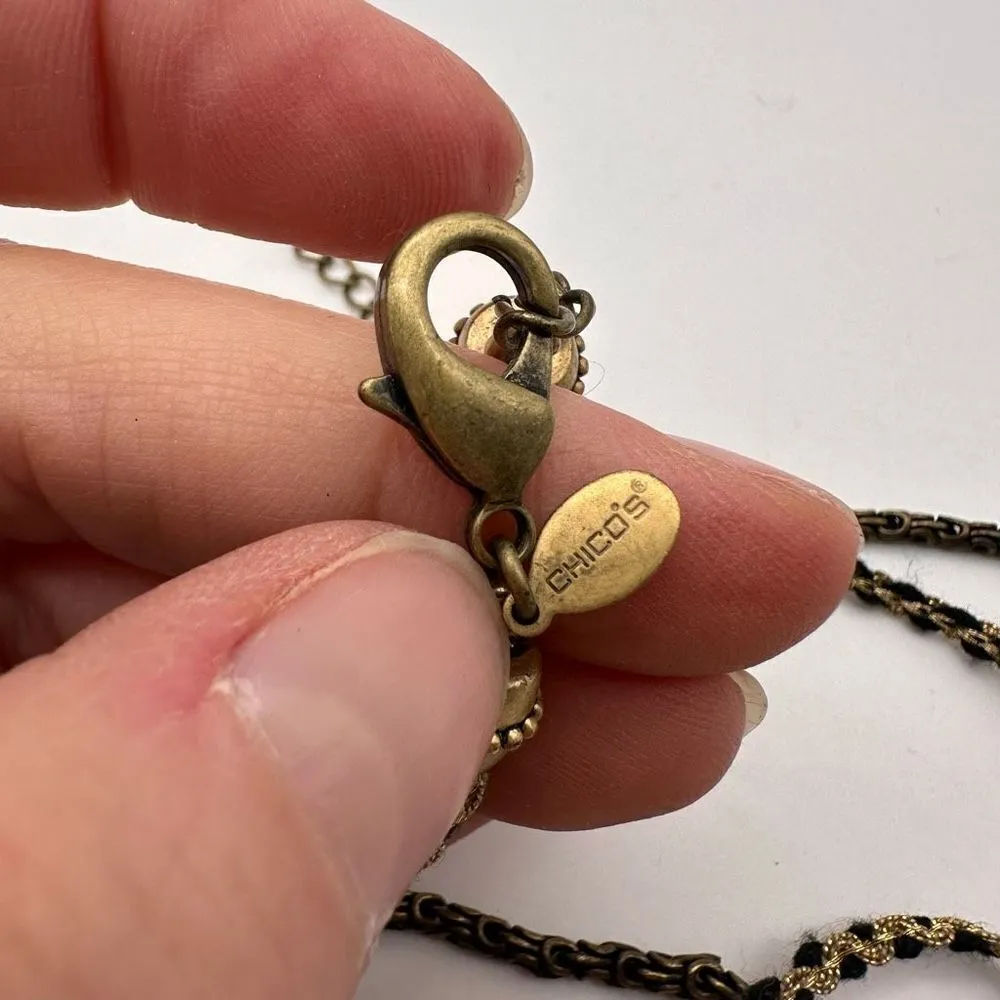 Chico’s multi-strand‎ gold & black marbled pendant statement necklace layered - Image 5