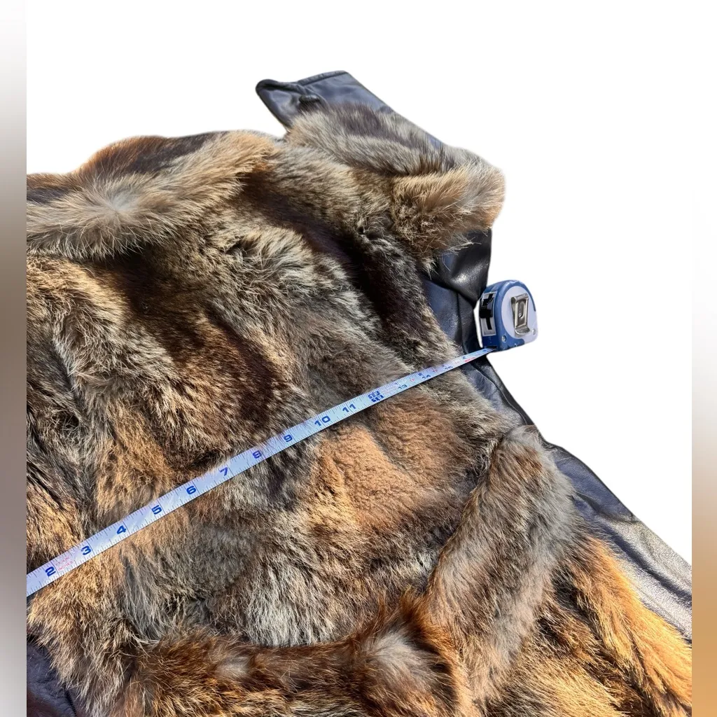 Vintage 1970s Raccoon Fur Leather Coat Mid Length Belted Boho Heritage Luxe GUC Brown Size 8 - Image 13