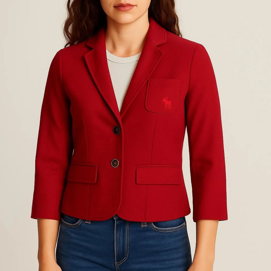 Abercrombie & Fitch Cropped Red Blazer Size XS Wool Blend 2 Button Jacket Preppy - Image 11