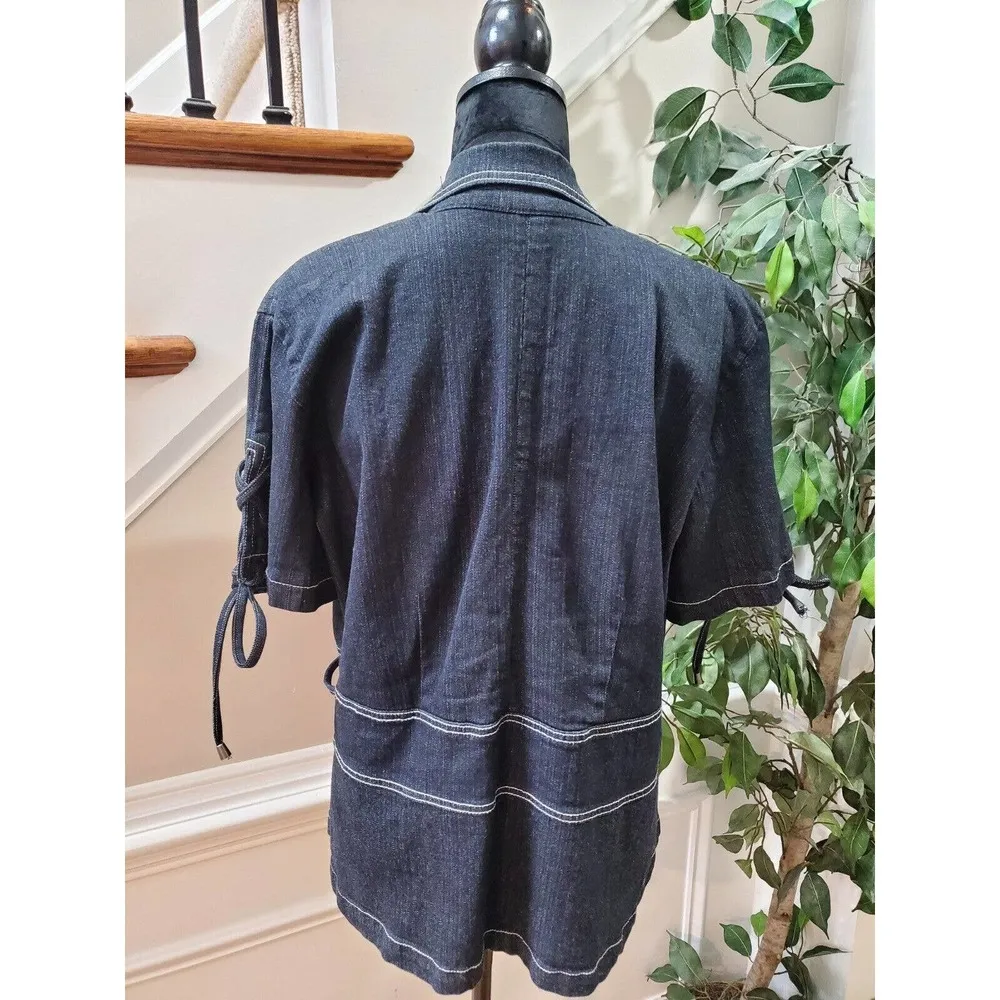 Ashley Stewart Women's Gray Cotton Short Sleeve Open Front Casual Jacket Size 14 - Image 9