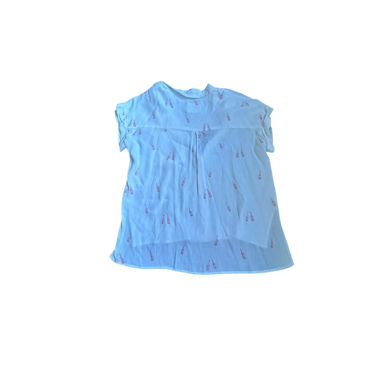 Rails Whitney White Short Sleeve Button Down Shirt Champagne Bottle Print Size S - Image 9