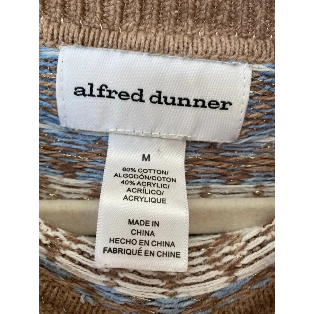 Alfred Dunner Fair Isle Sweater Camel Cozy Winter Knit Old Money Quiet Luxury M - Image 4