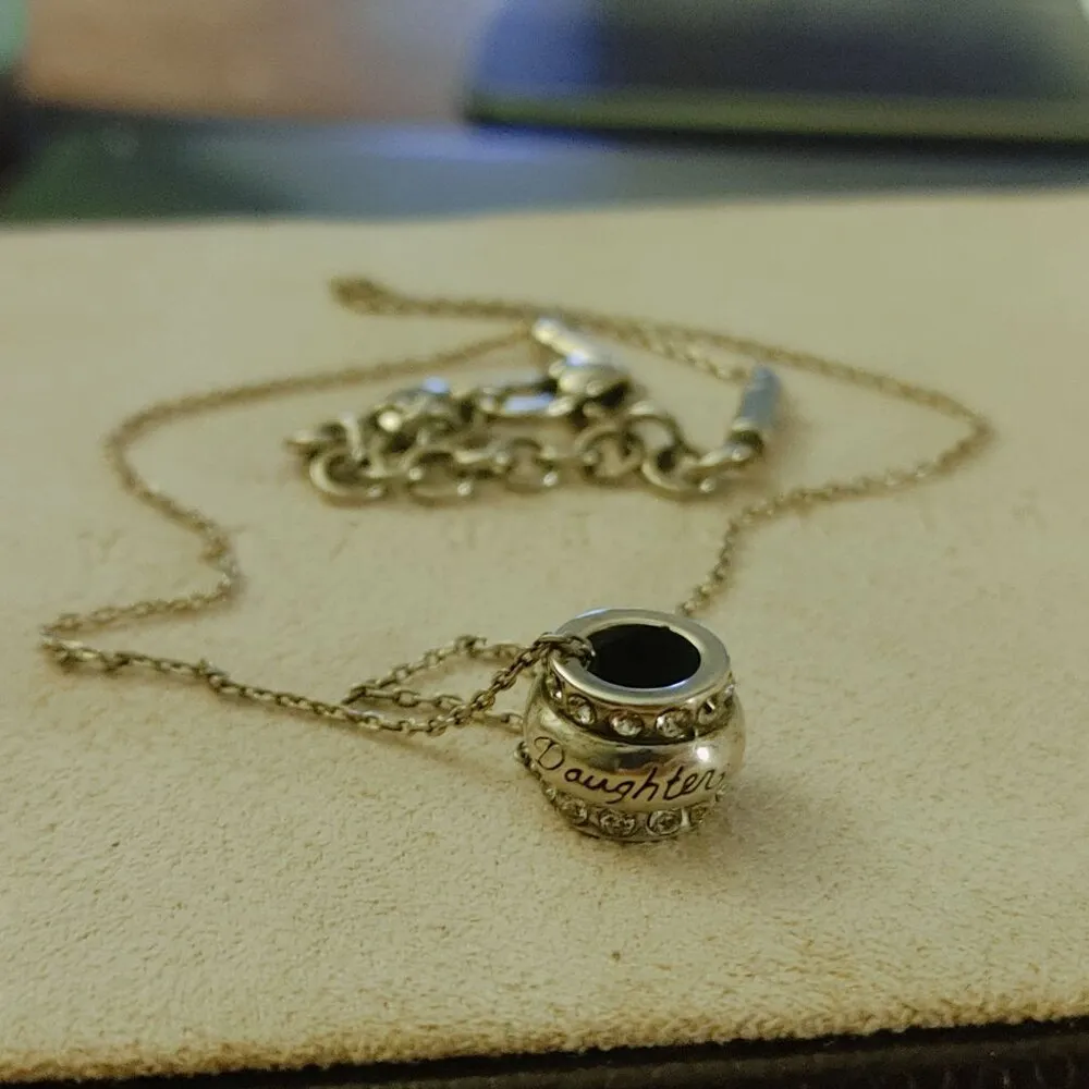 Brighton Necklace Daughter Silver Tone Rhinestones Crystals Engraved Charm - Image 3