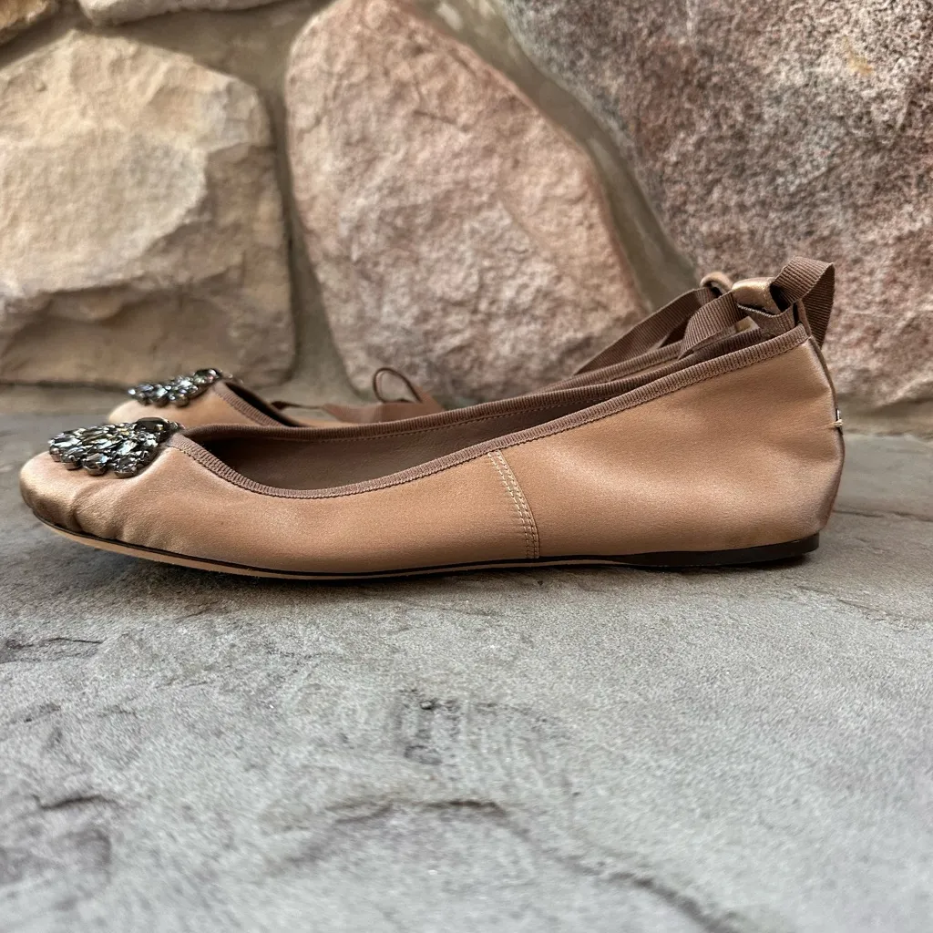 Authentic Jimmy Choo Beige & Crystal Grace Ballet Flat Lace Around Ankle - Image 5