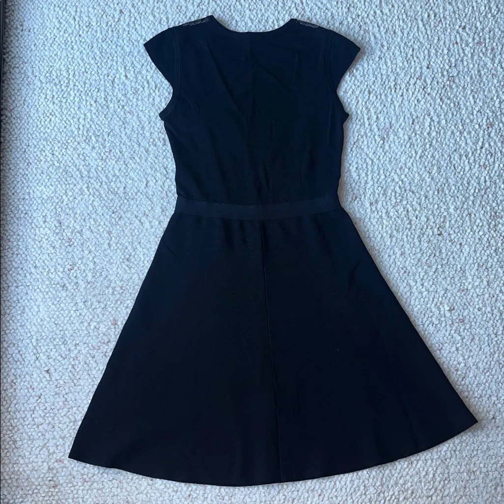 Rebecca Taylor Intarsia Knit Dress Fit & Flare Crew Neck Cap Sleeve Black Small - Image 6