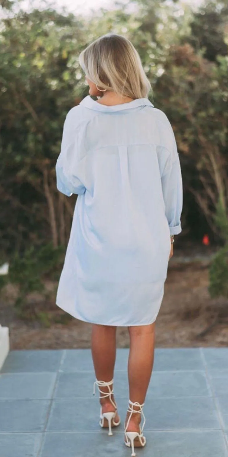 Shopthesethree Blue Silk Dress & Collared Shirt - Image 3