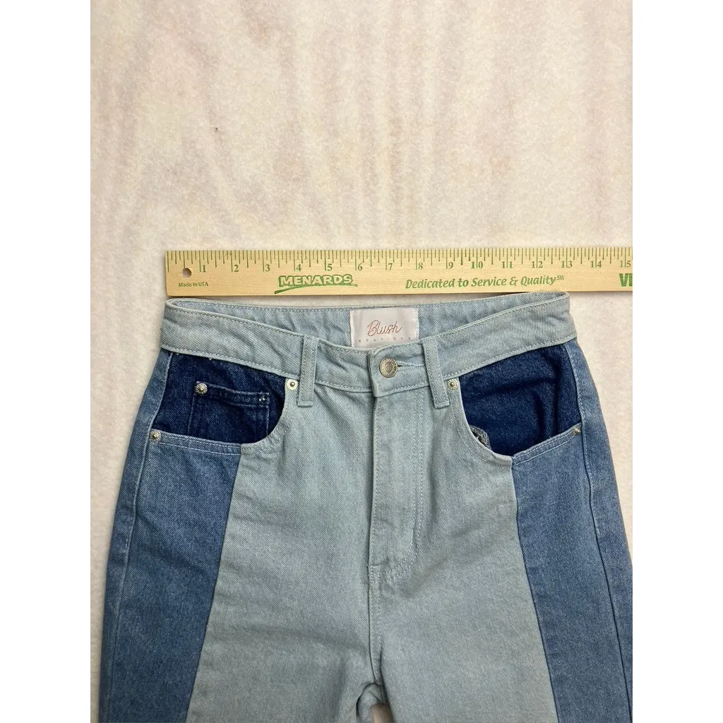 Blush Boutique Two Tone Color Block Jeans Womens Size S High Rise Denim Cotton - Image 5