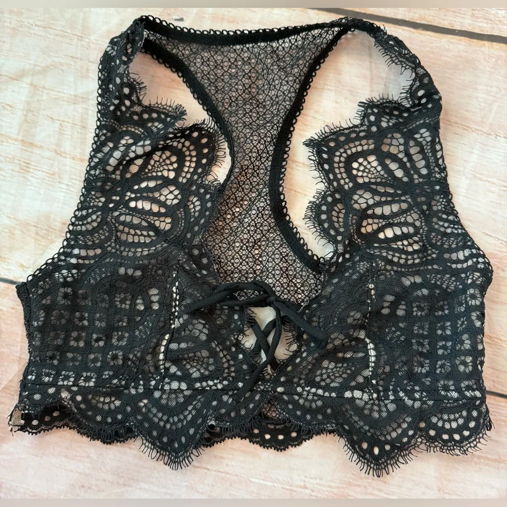 Victorias Secret Bra Bralette SEXY BOHO Size Xs Dream Angel Lace Up Black Nude - Image 3