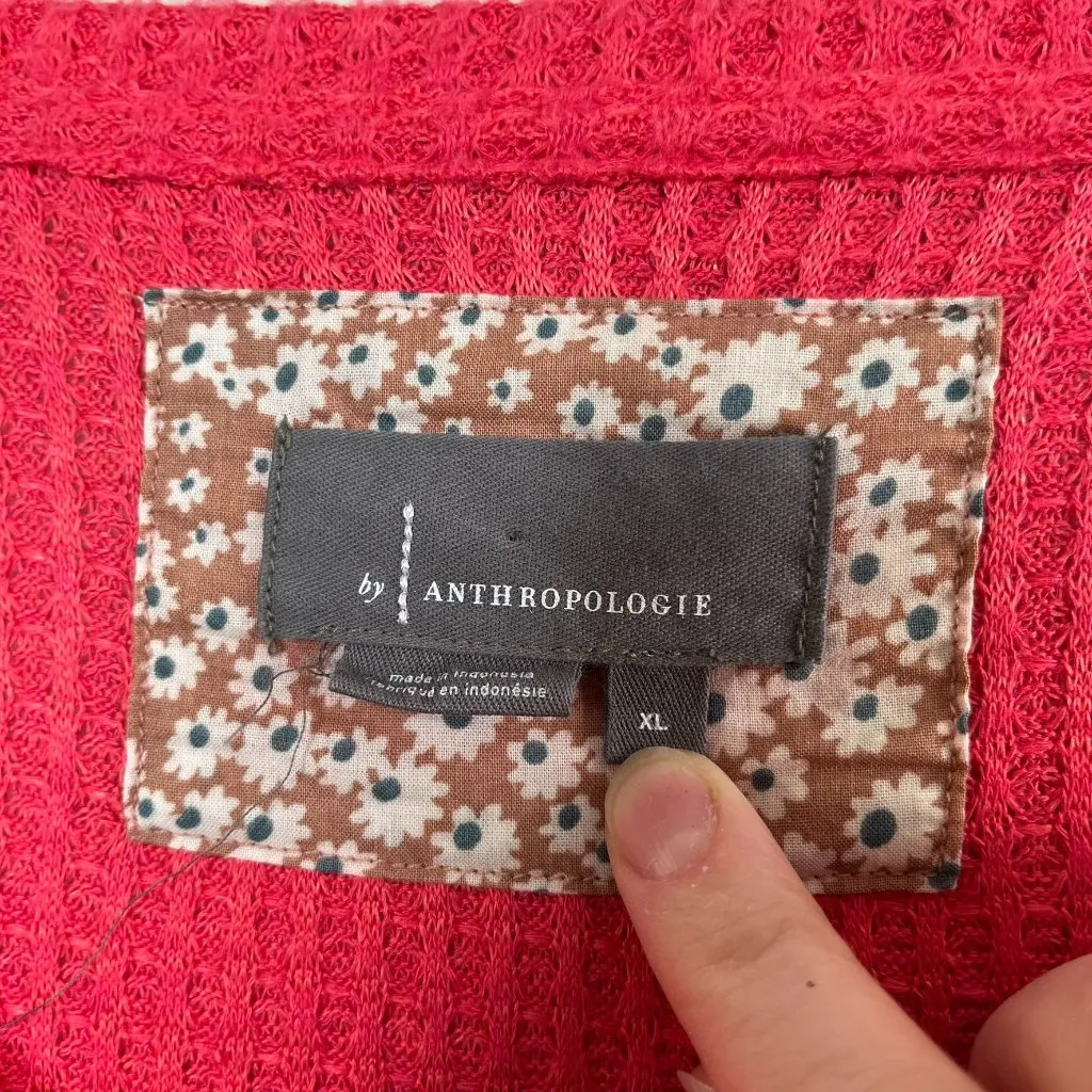 by Anthropologie Womens V-Neck Coral Pink Waffle Knit long sleeve Sweater XL - Image 6