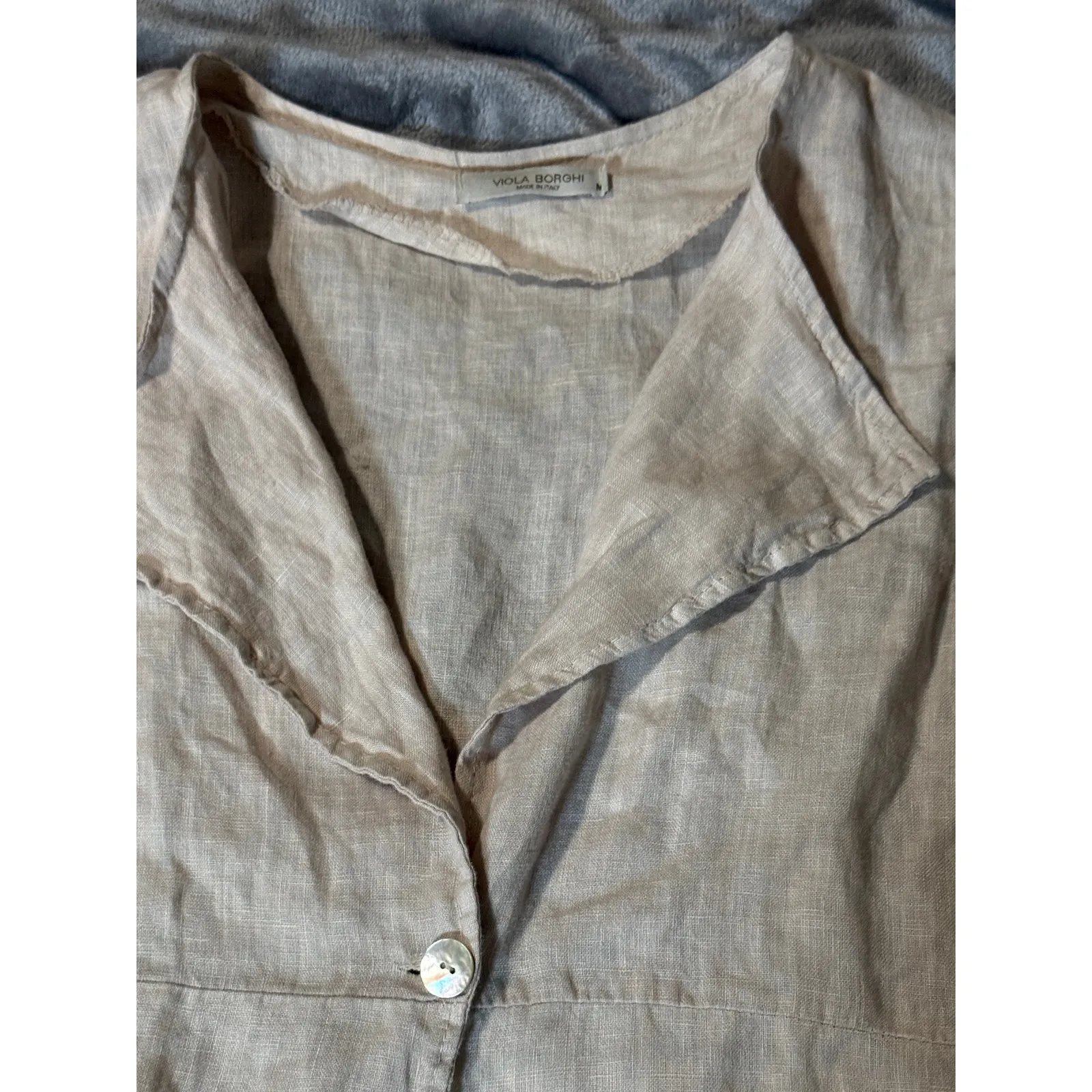 Viola Borghi Jacket Womens Medium‎ 100% Linen Neutral Color Casual Fit Lagenlook Tan - Image 3