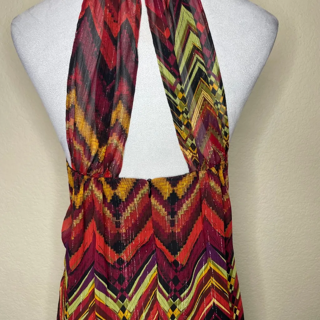 City Triangles Women's Aztec Mosaic Chiffon Multi Color Cut out Dress Size 13 - Image 4