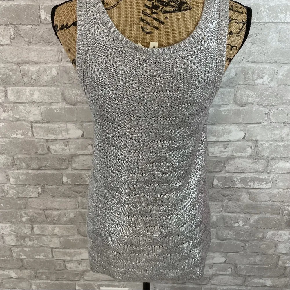 Anthropologie Moth Sana Knit Silver Metallic Sweater Tank - Image 5