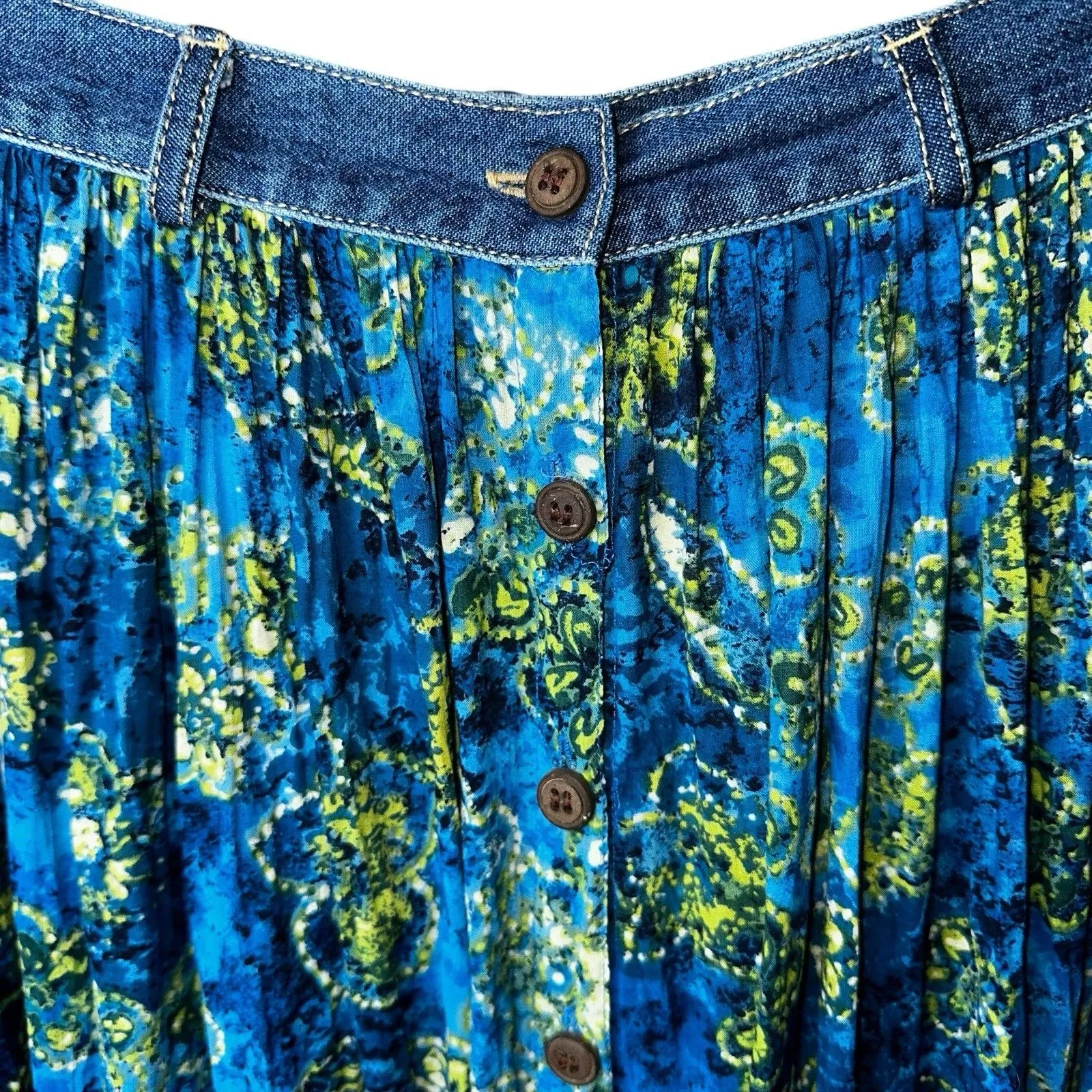 Vintage St. John’s Bay Broomstick Maxi Skirt Size 8 | Blue Floral Boho Festival - Image 3