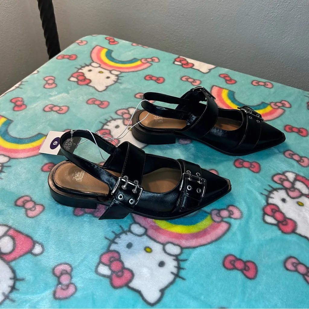 Size 6 Peyton Double Buckle black Slingback Flats by wild fable - Image 3