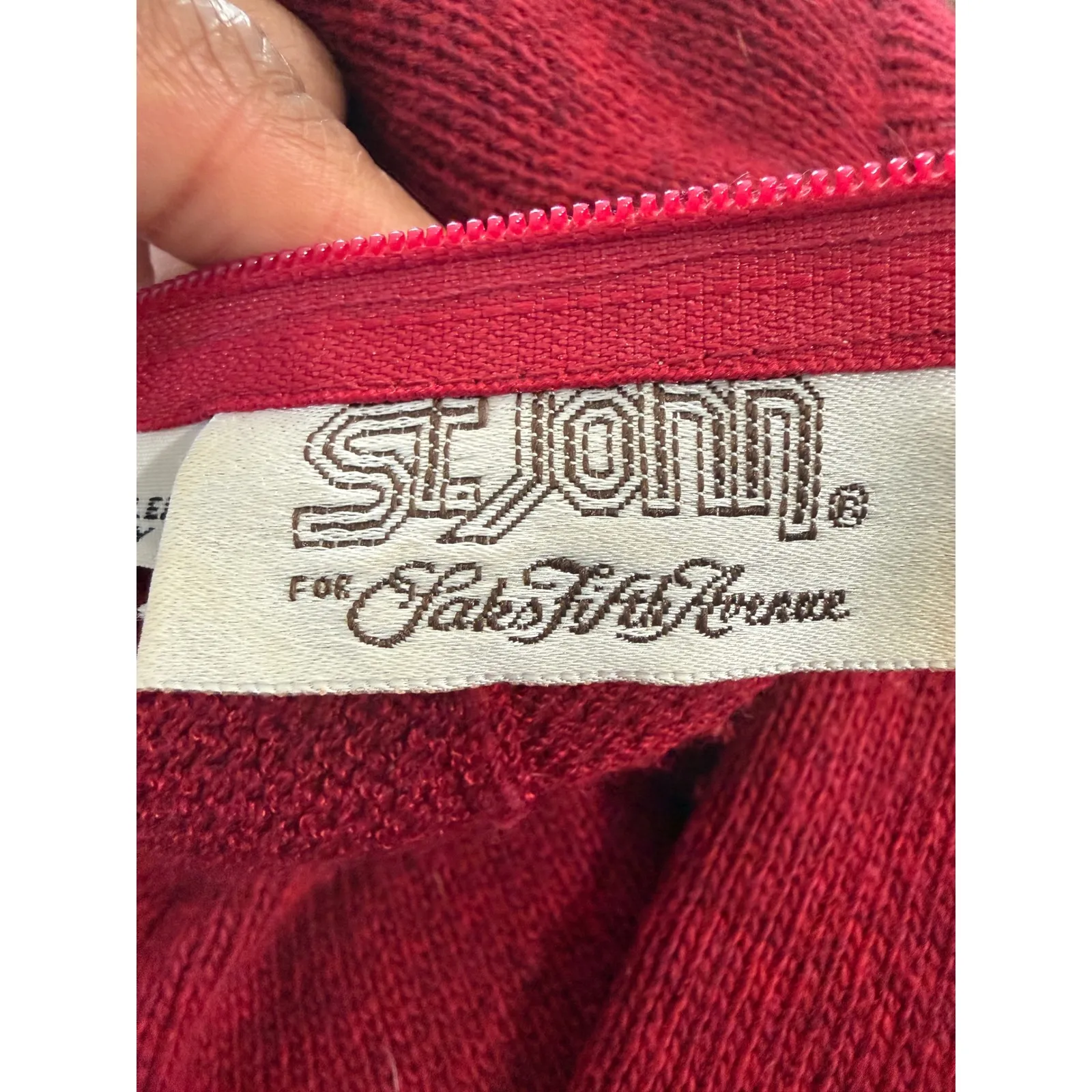 Vintage ST JOHN FOR SAKS FIFTH AVENUE Red Knit Sweater Dress Size 12 3/4 Sleeve - Image 5