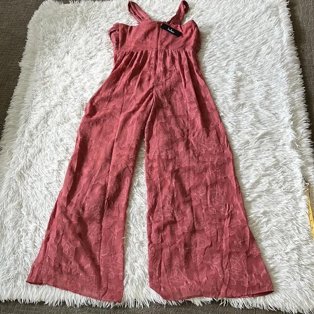 Lulus Lovely Celebration Floral Burnout Chiffon Jumpsuit deep Rose size Medium - Image 11