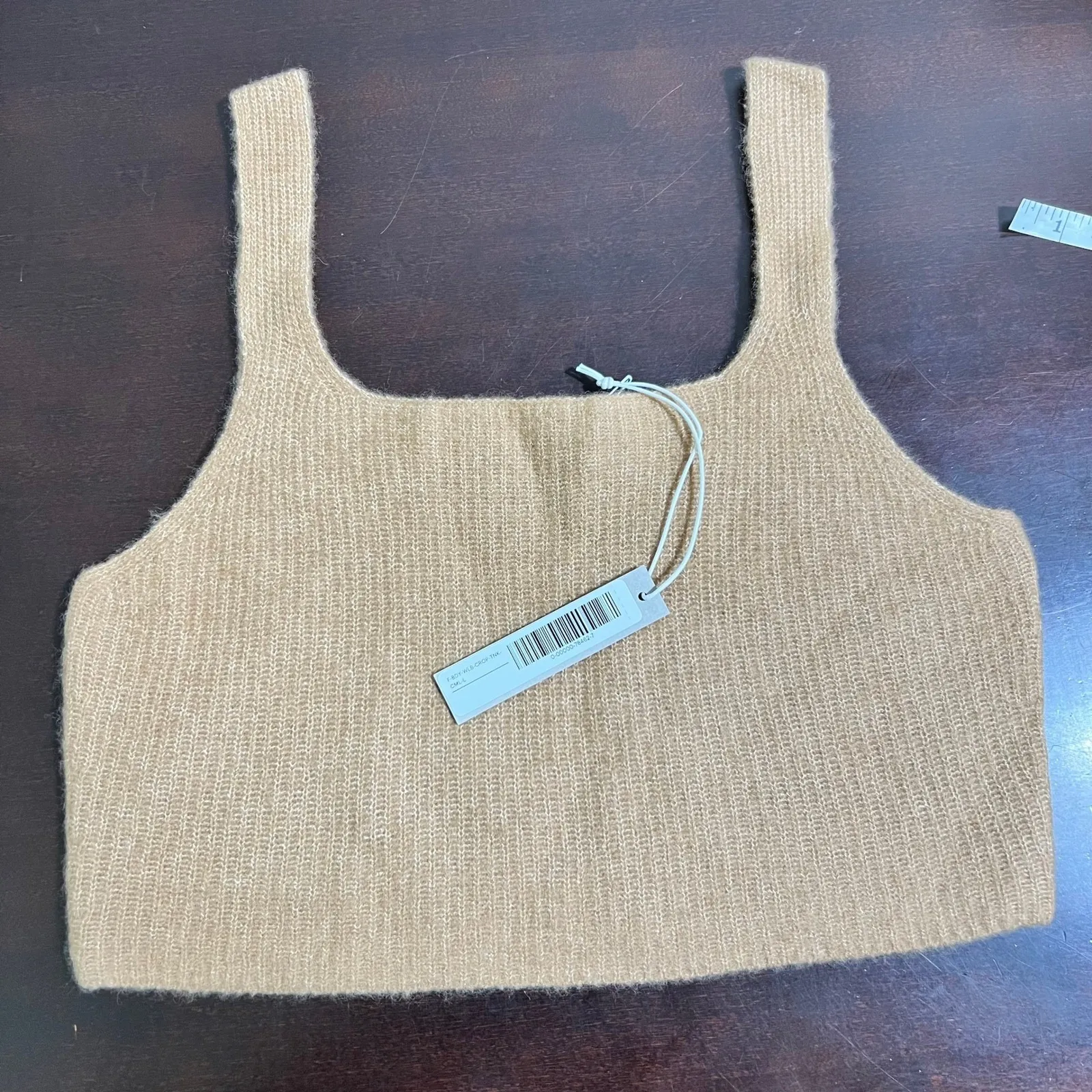 NWT Everlane Wool Yak Blend Crop Tank Top Camel Beige Ribbed Knit Large - Image 3