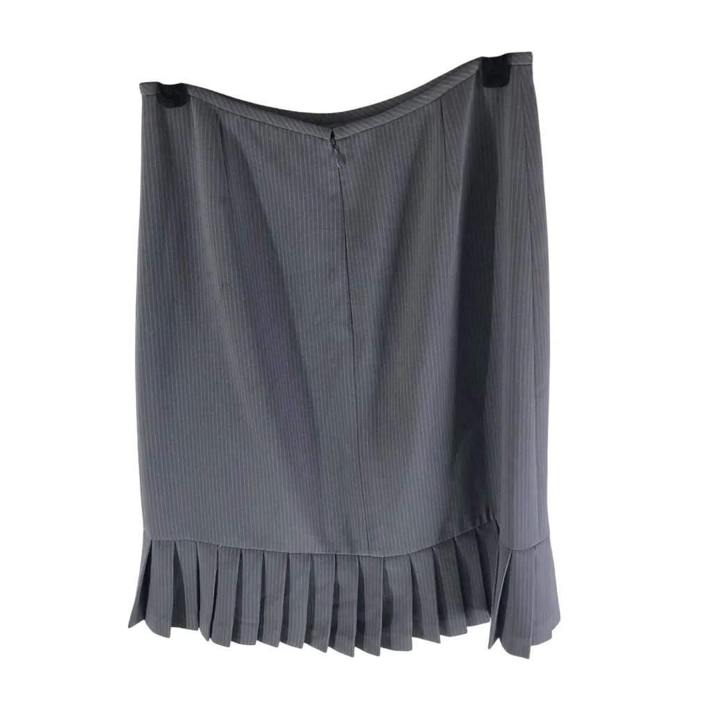 Tahari Arthur S Lavine Pencil Skirt Pleated Ruffle Lined Pinstripe Gray 6 - Image 2
