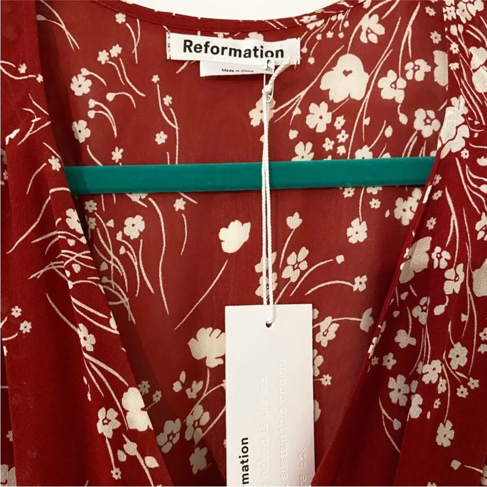 Reformation red floral wrap crepe midi dress WORN ON TV NEW - Image 15