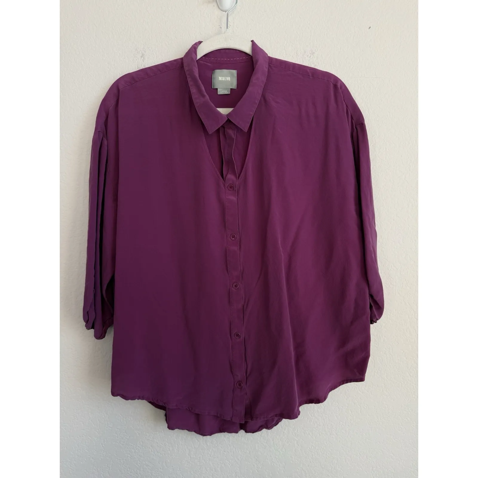 Maeve Anthropologie Silk Blouse Women's Large Magenta Cut Out Long Sleeve Career - Image 11