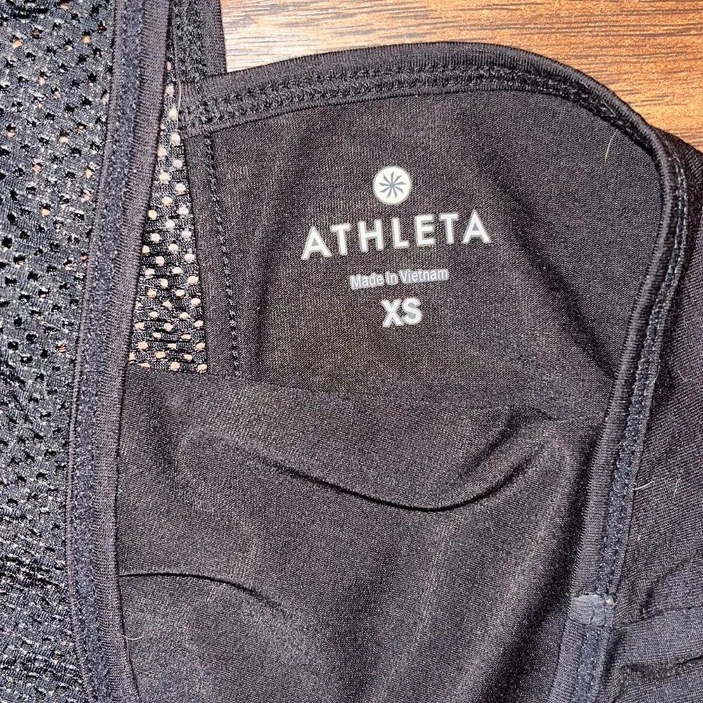 Women’s Athleta black airy essence racer back tank top mesh detailing activewear - Image 4