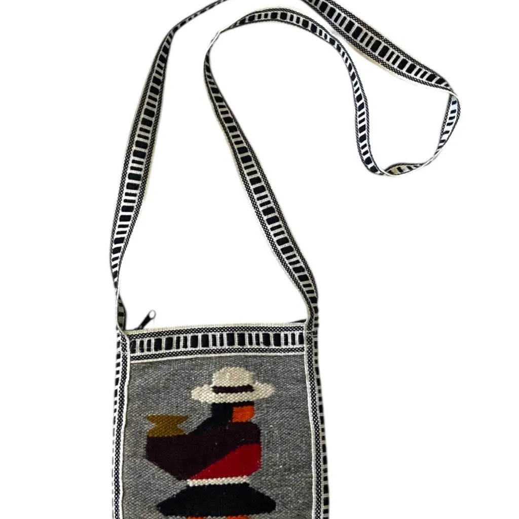 Handmade Wool Mexican Crossbody Bag Gray - Image 8