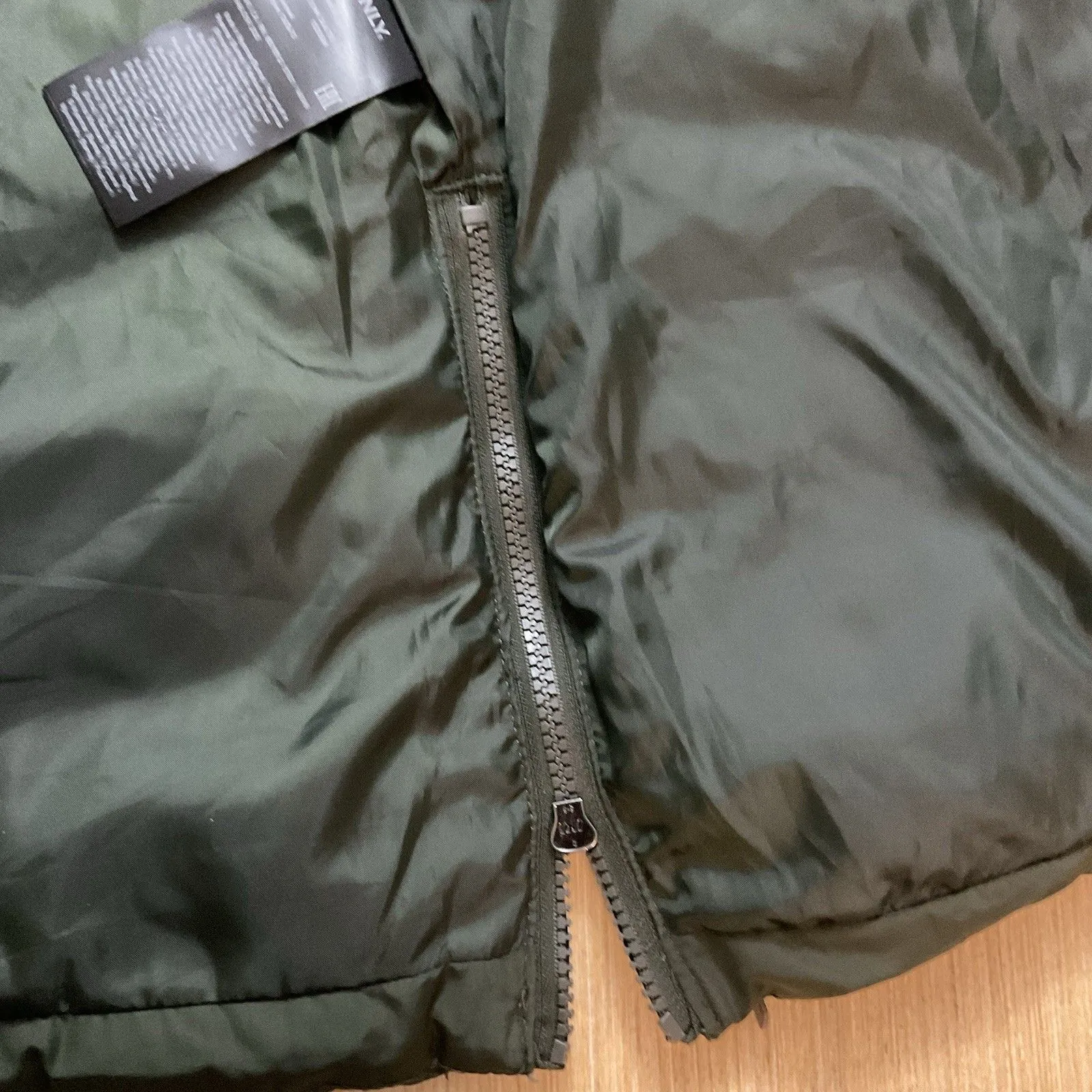 ONLY Olluna Quilted Dark Green Coat Long Hooded Faux Fur Size XS - Image 9