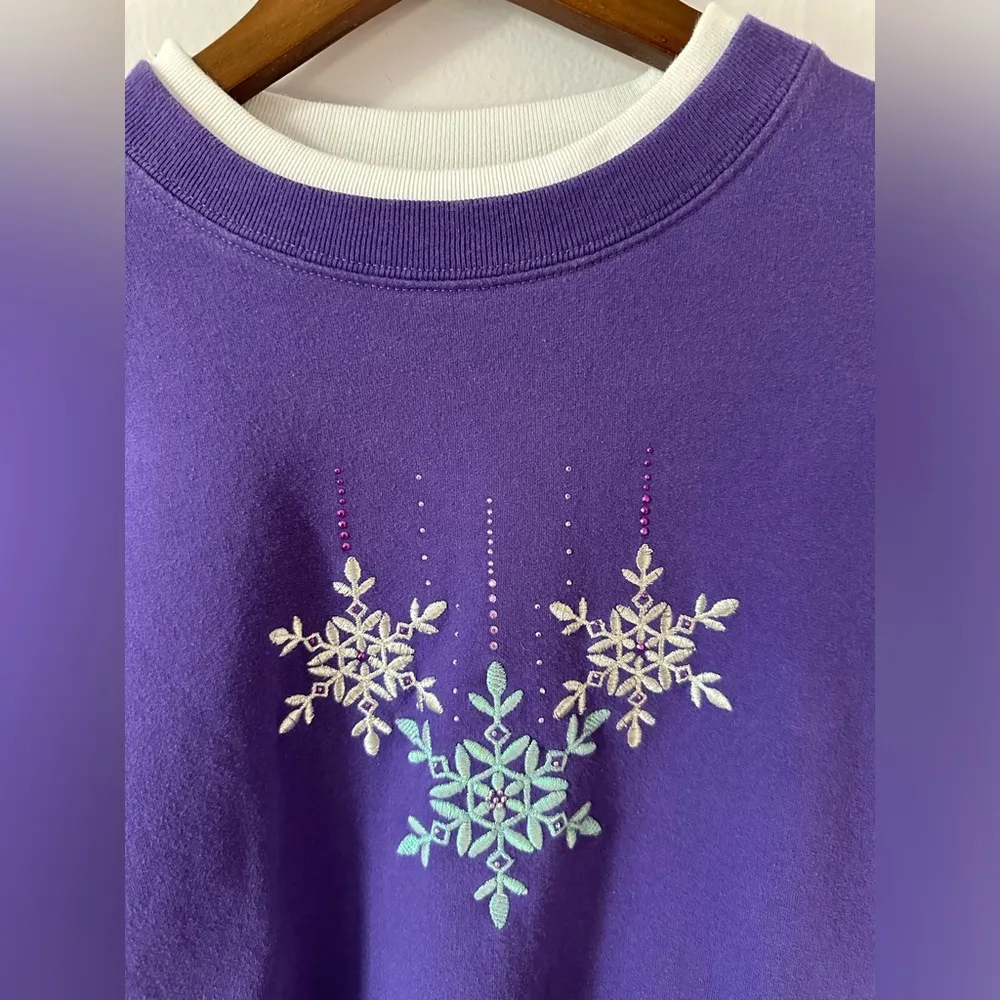 Vintage 90s Christmas winter sweater snowflake m&c sportswear 80% cotton Purple Size L - Image 9