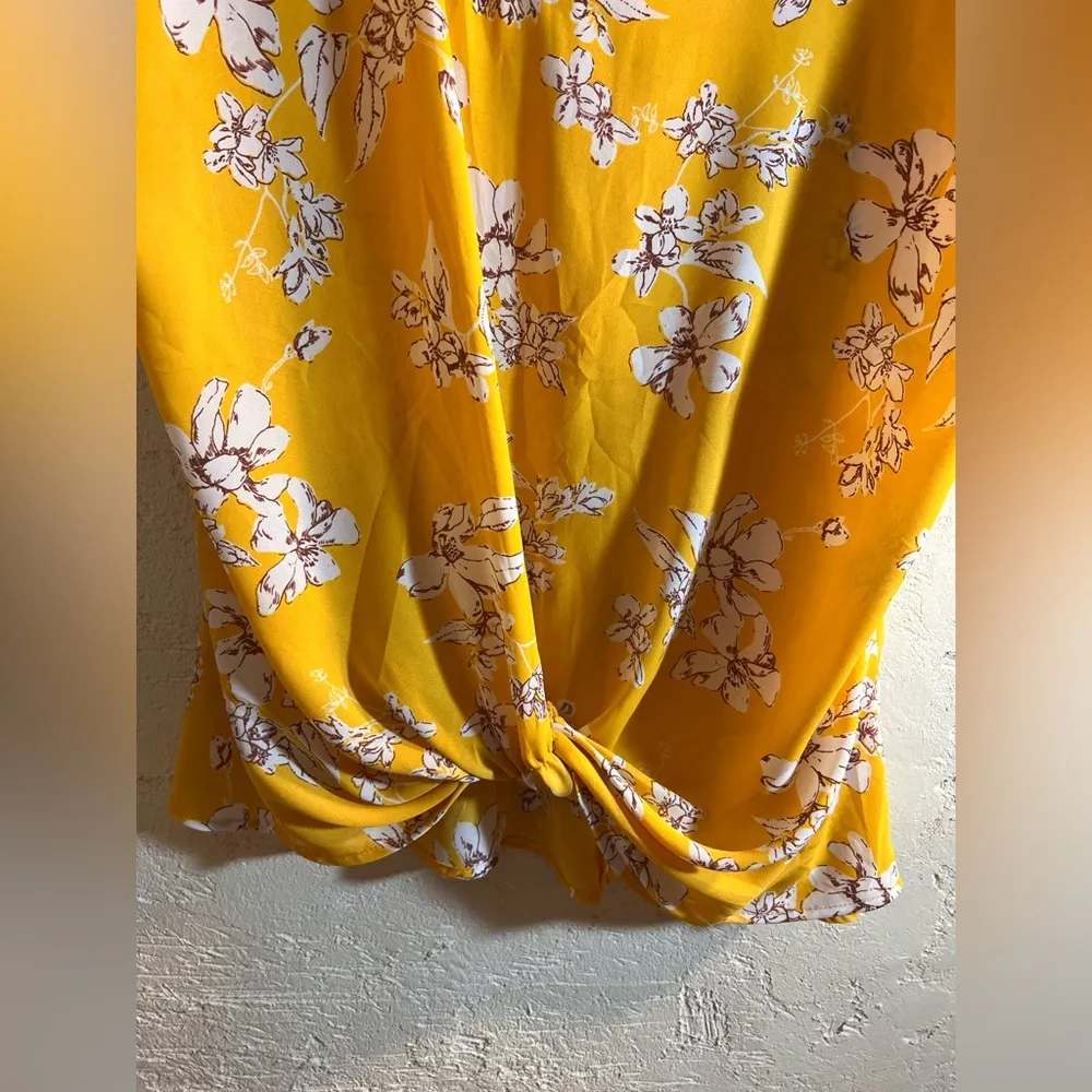 West Kei Yellow Flutter Sleeve Blouse with Draped Front floral business casual - Image 3