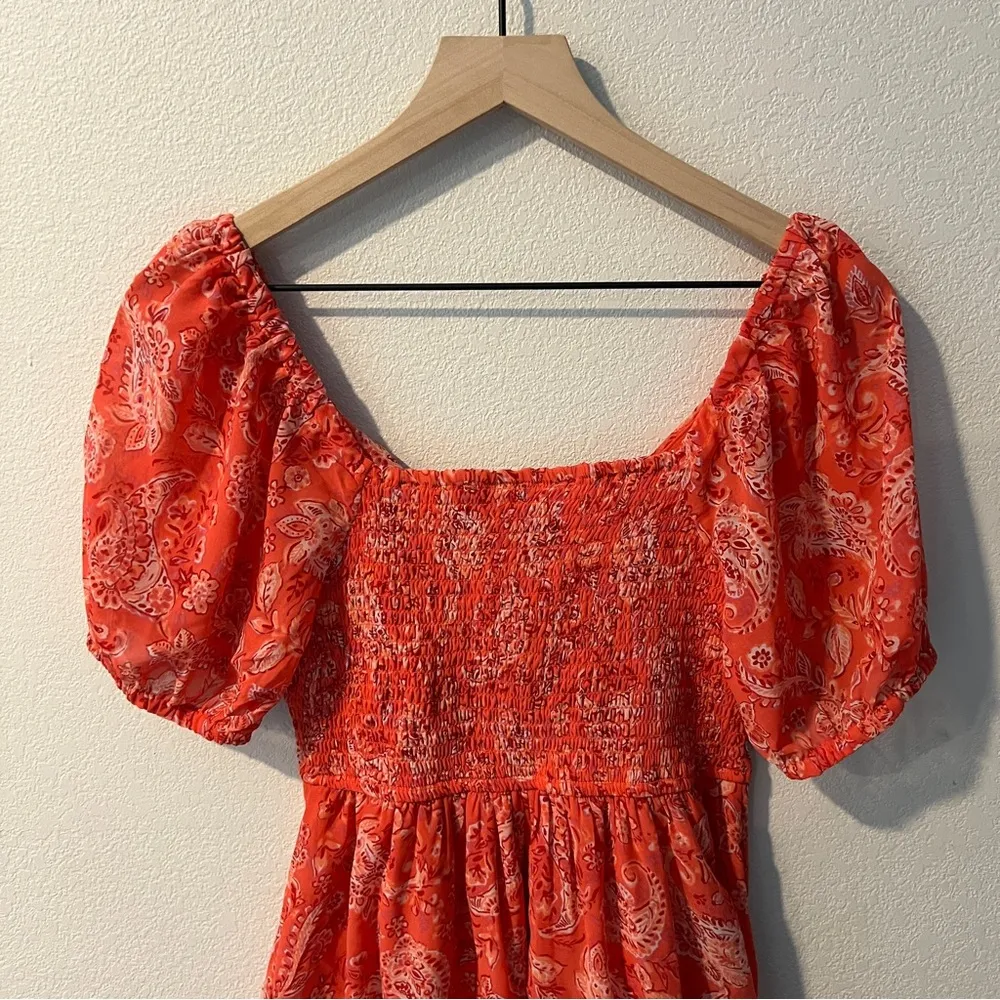 Sincerely Jules Vibrant Coral Paisley Print Chiffon Sweetheart Mini Dress Size S Pink - Image 10