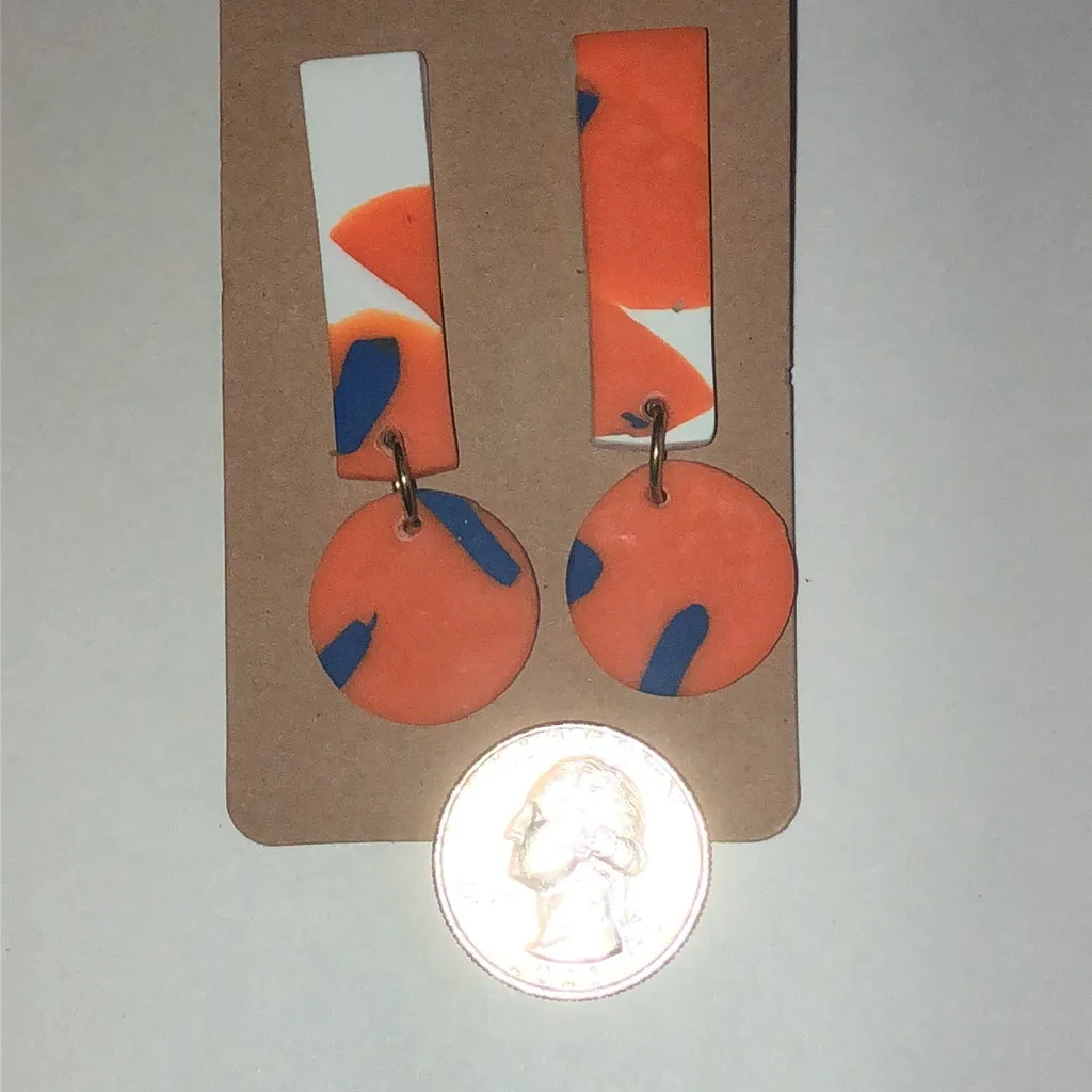 Orange and Blue Geometric Retro Boho Clay Earrings - Image 3