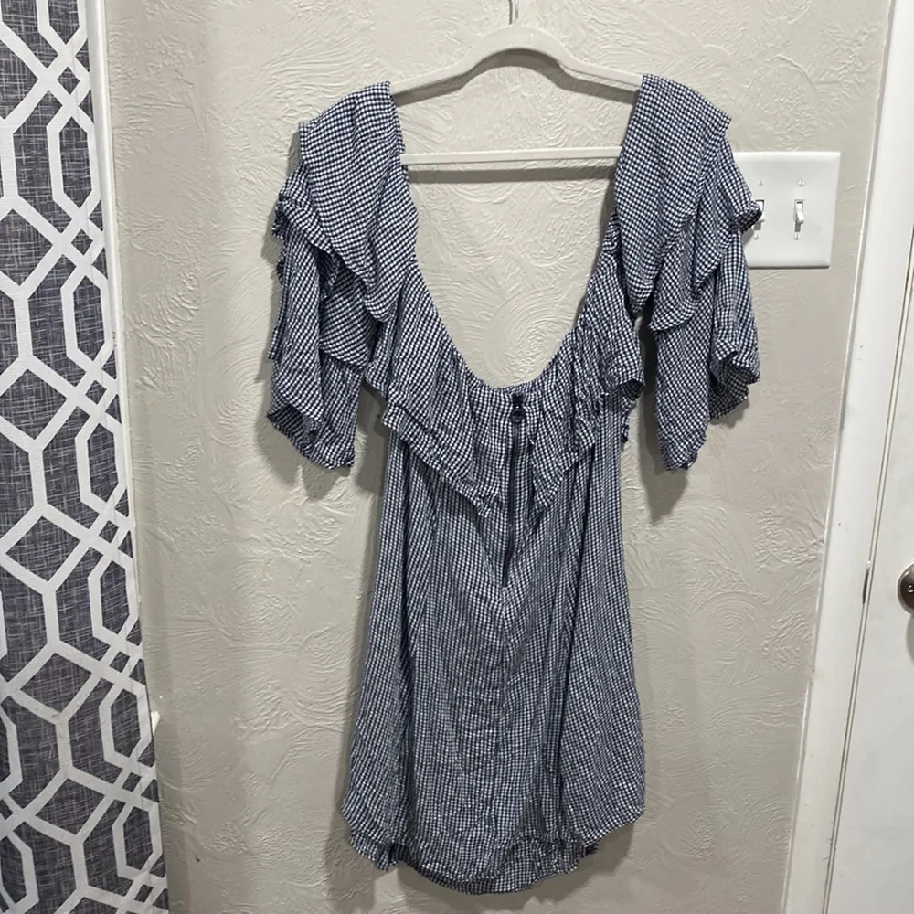 American Eagle Blue Gingham Off The Shoulder Dress Size XL NWT - Image 7