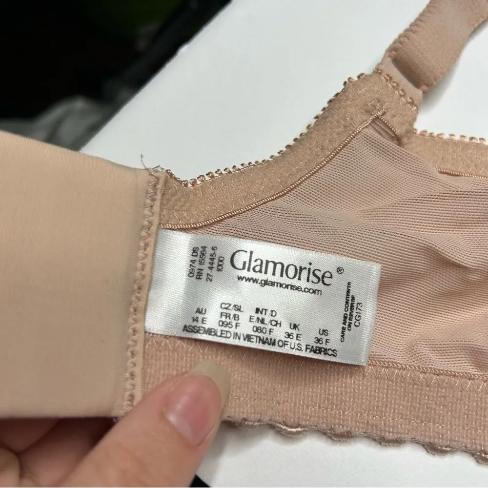 Glamorise Tan unlined Full Coverage Wireless Bra with Lace Detailing 36F 36DDD Size undefined - Image 4