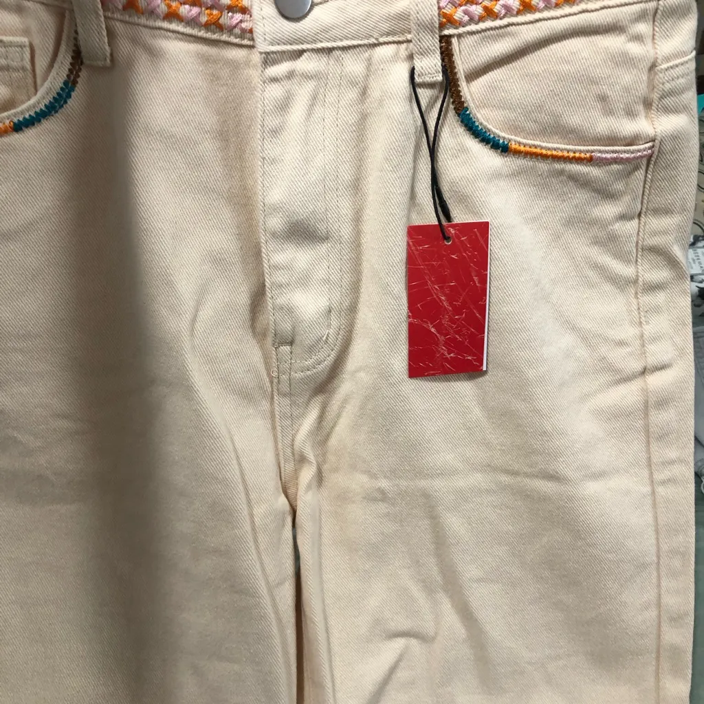 Cider new cream wide leg embroidered jeans festival concert fall size‎ small NWT - Image 12