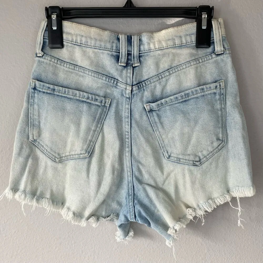 Celebrity Pink Denim Shorts 5/27 Acid Wash Distressed Button Fly Casual Cut Off - Image 3