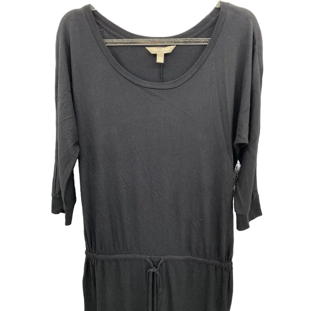 Banana Republic Black 3/4 Sleeve Scoop Neck Maxi Dress‎ Elastic Tie Waist XS - Image 2