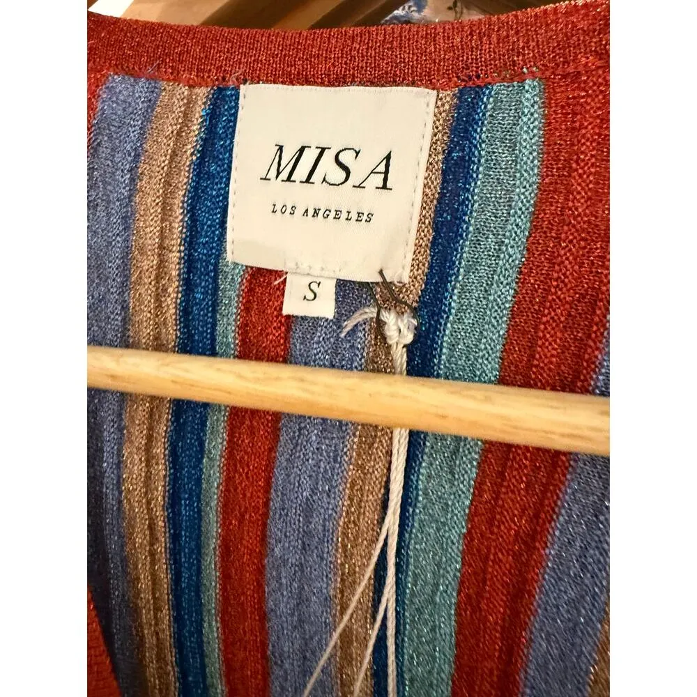 MISA Los Angeles Rafael Metallic Striped Knit Midi Button Front Dress NWT S $350 - Image 2