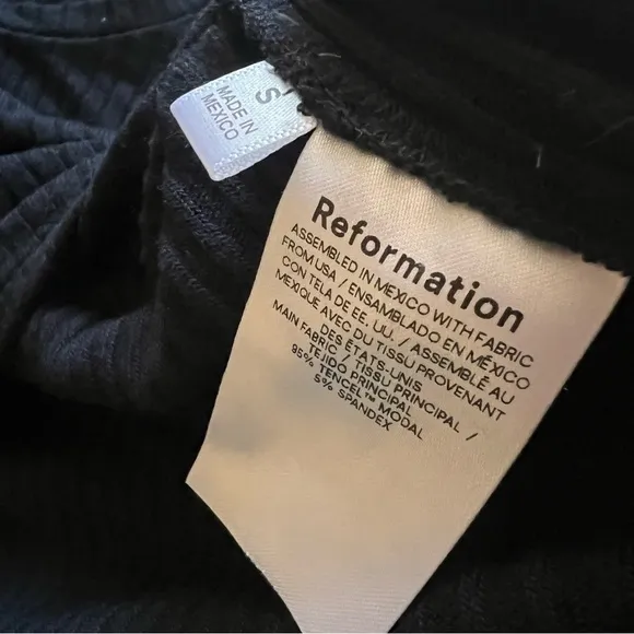 REFORMATION Jackie‎ Ribbed Knit Top Crew Neck Black Size Small - Image 6