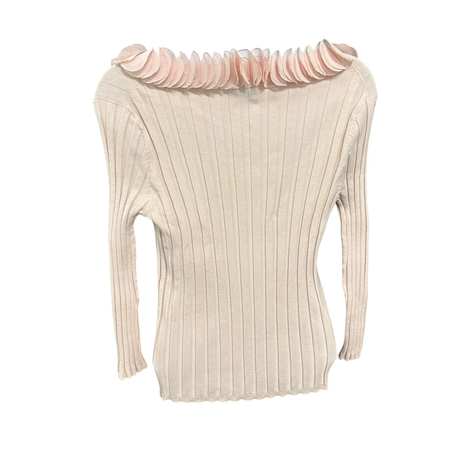 Prominence Women's Pink Ribbed Knit Square Neck Ruffled Long Sleeve Sweater L Size L - Image 2