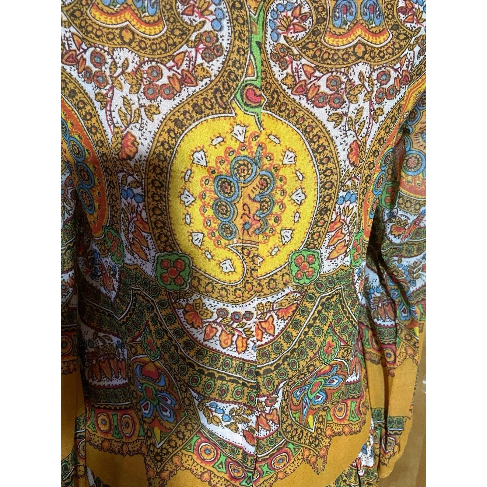 Vtg 70s Boho Tunic Dress Women’s M Multicolor Paisley Print Festival Mod Chic Yellow Size XS - Image 5