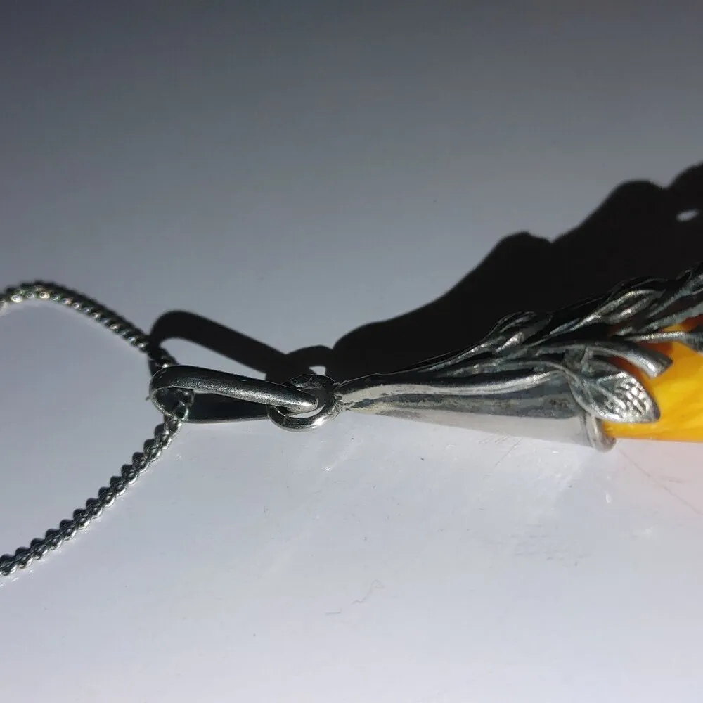 925 Polished Yellow Pendant Necklace Sterling Silver Leaf Design Chain 20 inch - Image 9