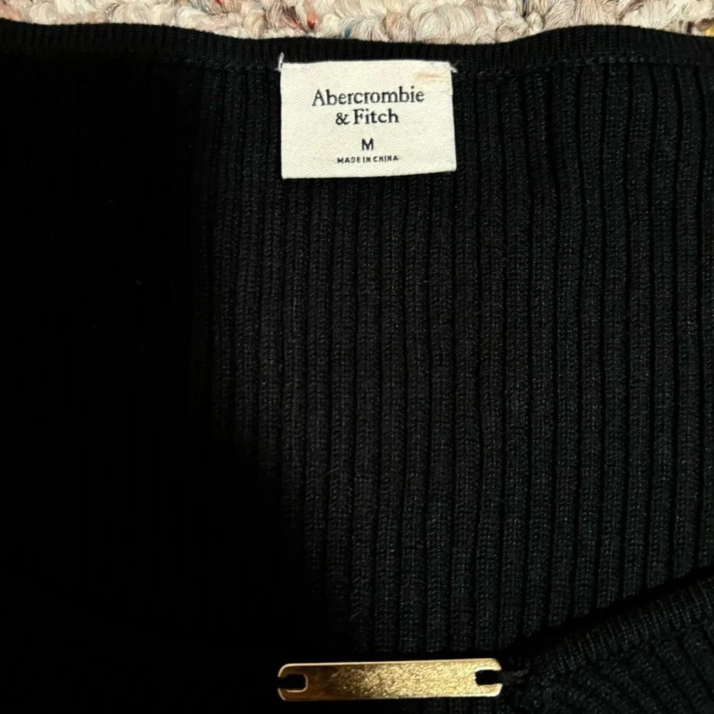 Abercrombie & Fitch Black Cardigan Slim Bar Closure Ribbed- Size Medium - Image 7