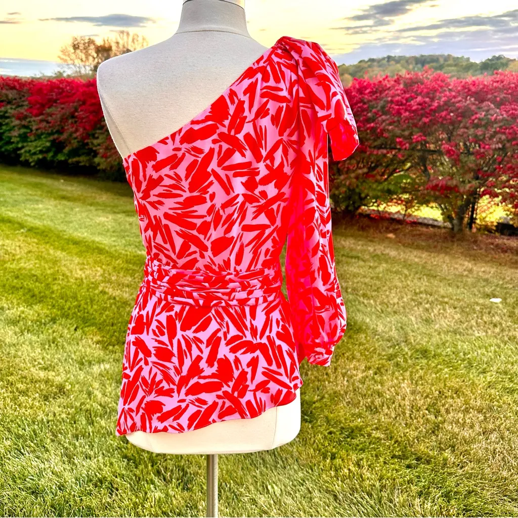 Veronica Beard Vida Poppy One Shoulder Silk Blouse - Image 9