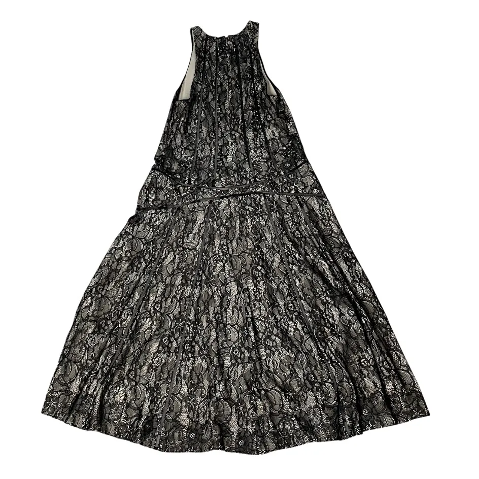 HAUTE HIPPIE Black Lace Dress Overlay Mesh Vertical Lines High Neck Size Medium - Image 6