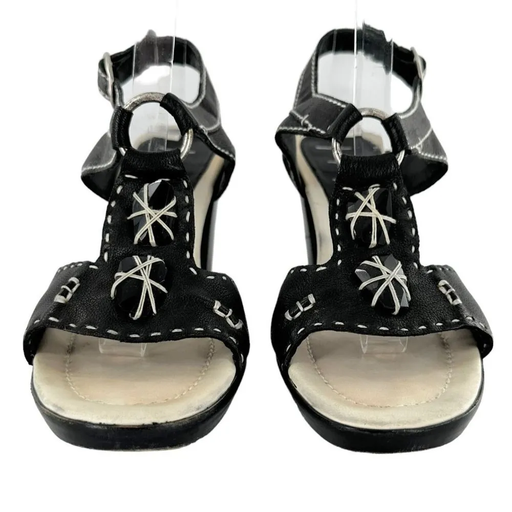 Henry Beguelin Black Leather Beaded Boho Sandals Size 38.5 - Image 2