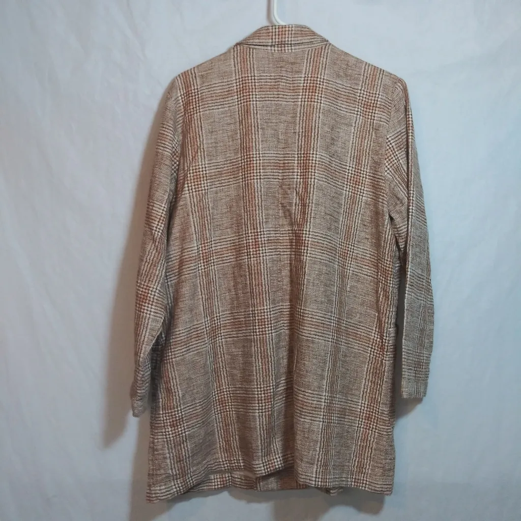 J.Jill Harper Relaxed Henna Plaid Jacket Linen Cotton Blend Blazer Petite Sz LP Brown - Image 10